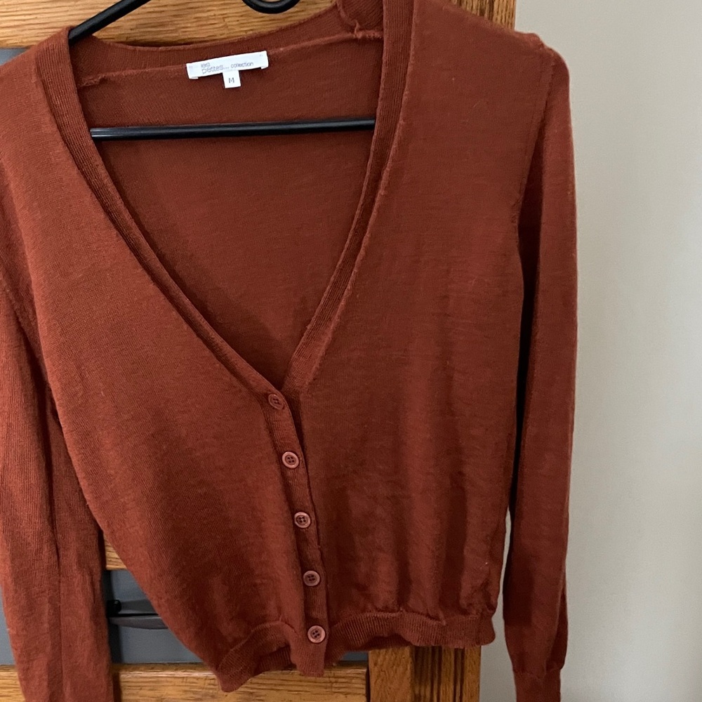 Les Petites Rust Cardigan. With sleeveless shirt.  Pm
